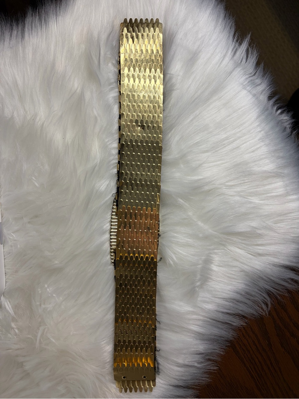 Vintage 80s Gold Metallic Scale Elastic Belt Rhinestone Buckle SIZE LARGE/X-LG - Picture 8 of 13